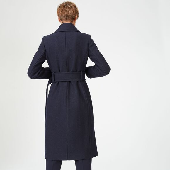 New Club Monaco Womens Vittoriah Coat Overcoat Zip Wool Blend Belt Navy Blue XS - Picture 2 of 6